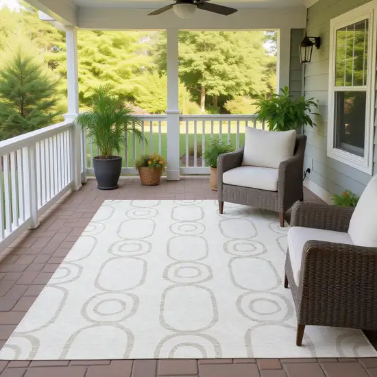 Ivory And Beige Geometric Washable Indoor Outdoor Area Rug Photo 9