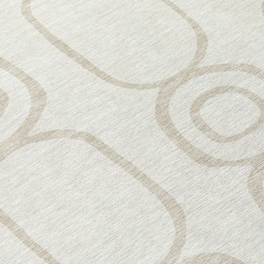 Ivory And Beige Geometric Washable Indoor Outdoor Area Rug Photo 8
