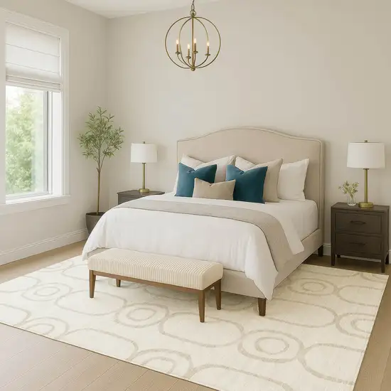 Ivory And Beige Geometric Washable Indoor Outdoor Area Rug Photo 7