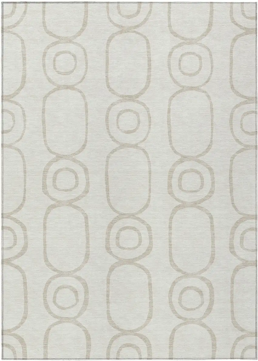 Ivory And Beige Geometric Washable Indoor Outdoor Area Rug Photo 2