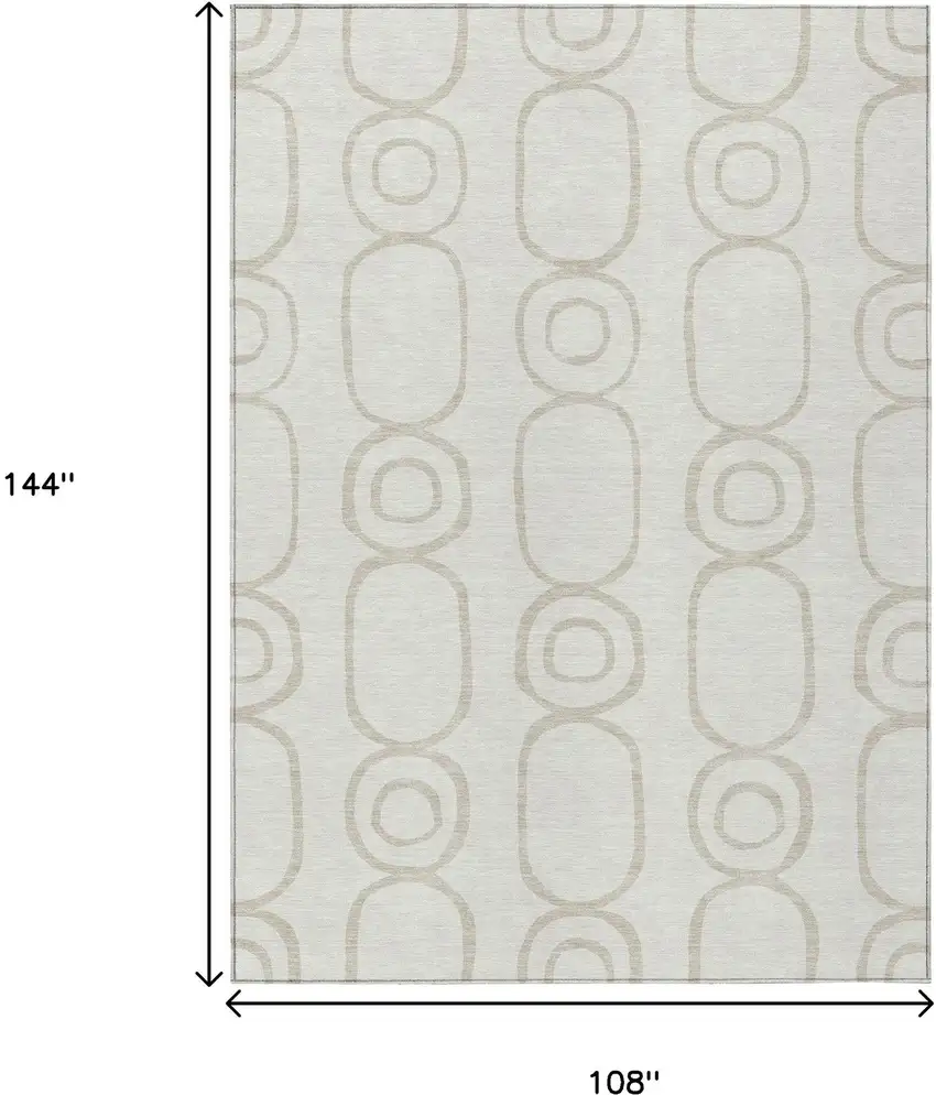 Ivory And Beige Geometric Washable Indoor Outdoor Area Rug Photo 3