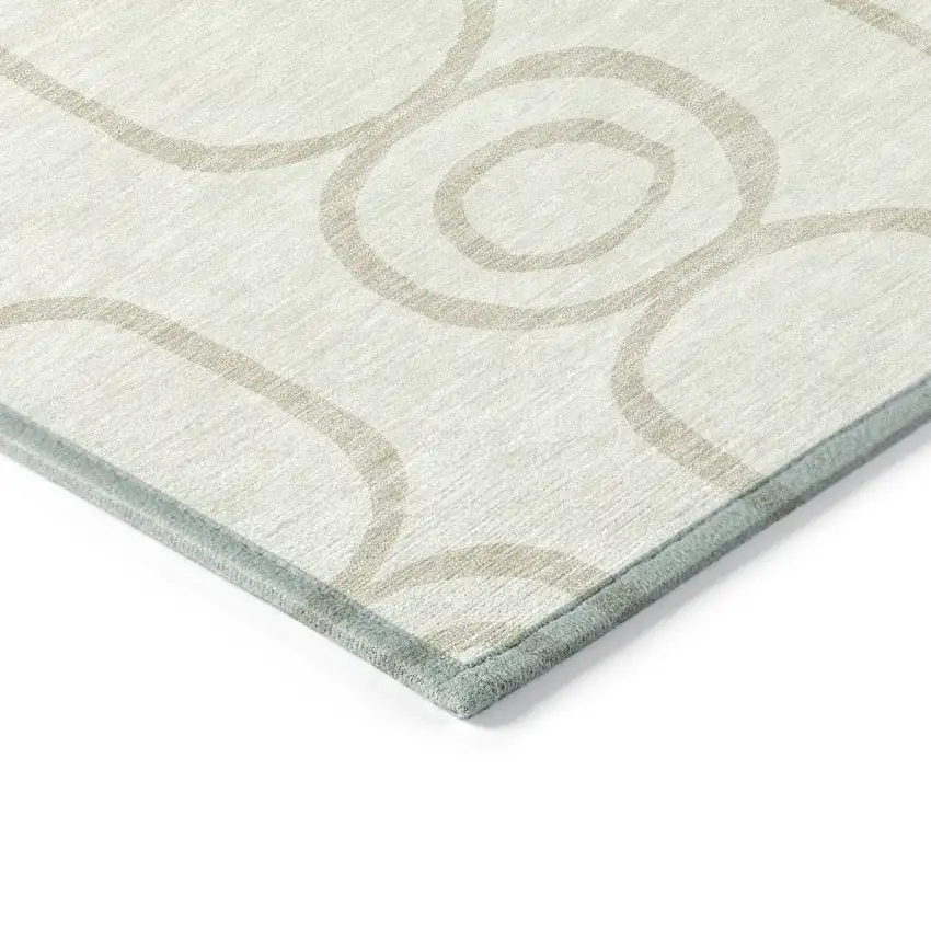 Ivory And Beige Geometric Washable Indoor Outdoor Area Rug Photo 4