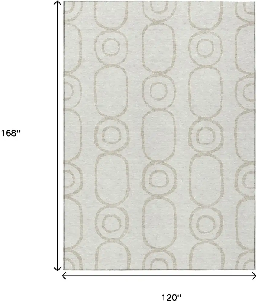 Ivory And Beige Geometric Washable Indoor Outdoor Area Rug Photo 3