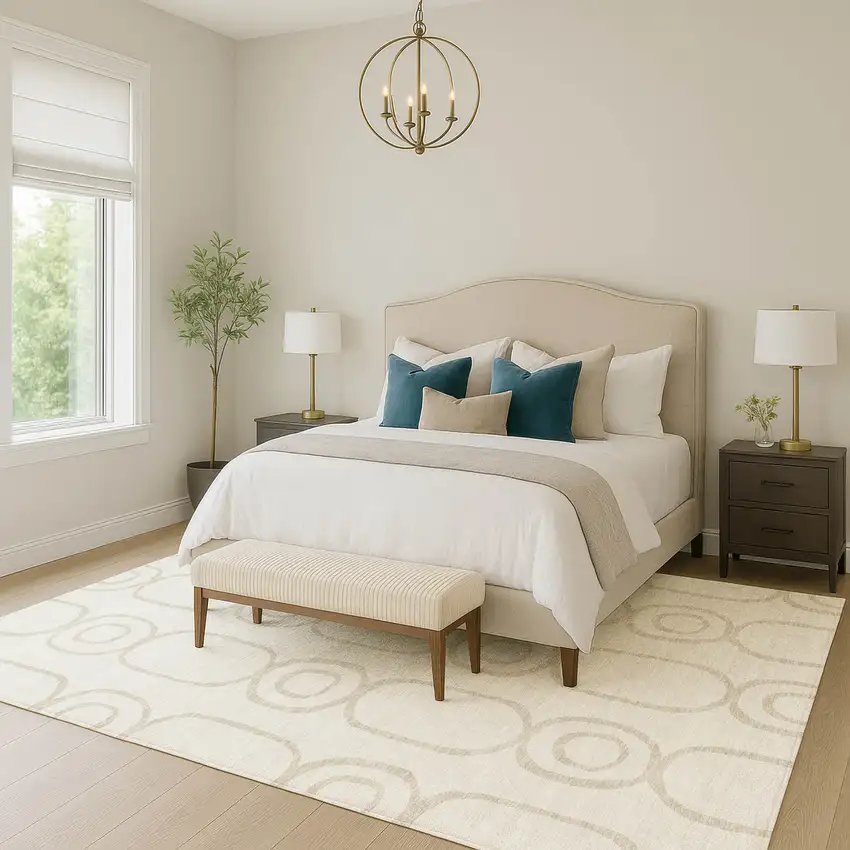 Ivory And Beige Geometric Washable Indoor Outdoor Area Rug Photo 7