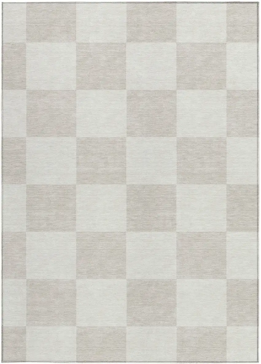 Ivory And Beige Geometric Washable Indoor Outdoor Area Rug Photo 4