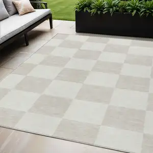 Photo of Ivory And Beige Geometric Washable Indoor Outdoor Area Rug