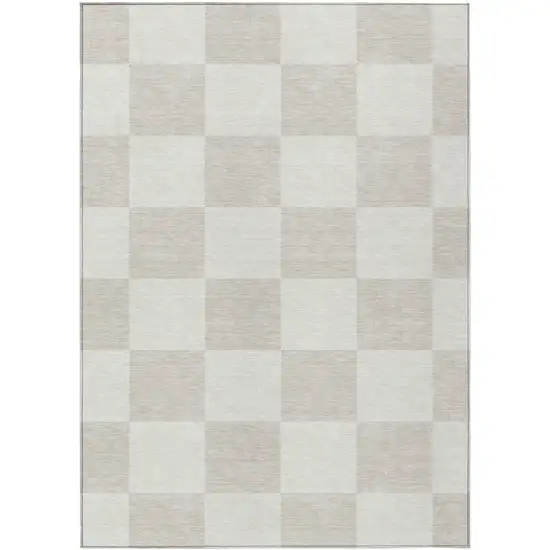 Ivory And Beige Geometric Washable Indoor Outdoor Area Rug Photo 2