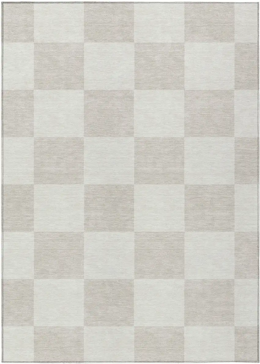 Ivory And Beige Geometric Washable Indoor Outdoor Area Rug Photo 2