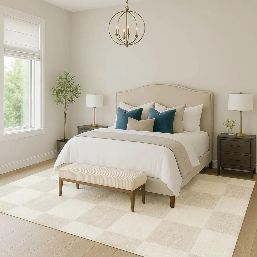 Ivory And Beige Geometric Washable Indoor Outdoor Area Rug Photo 7