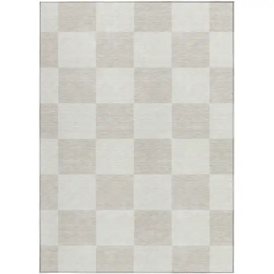 Ivory And Beige Geometric Washable Indoor Outdoor Area Rug Photo 4