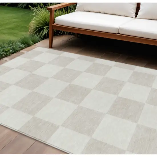 Ivory And Beige Geometric Washable Indoor Outdoor Area Rug Photo 1