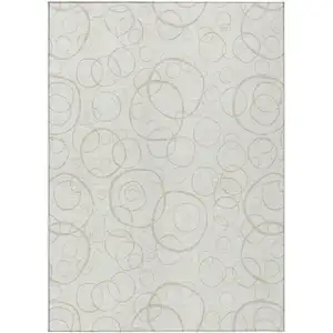 Photo of Ivory And Beige Geometric Washable Indoor Outdoor Area Rug