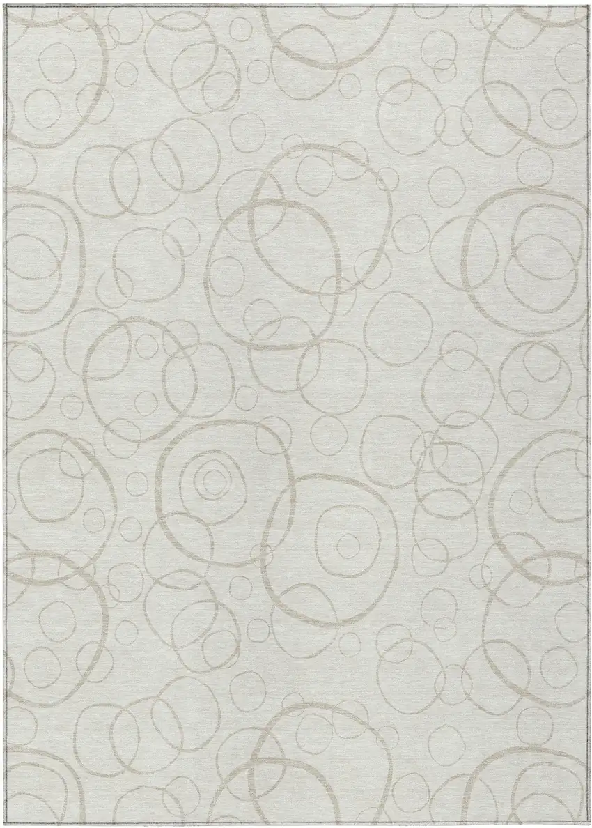 Ivory And Beige Geometric Washable Indoor Outdoor Area Rug Photo 1