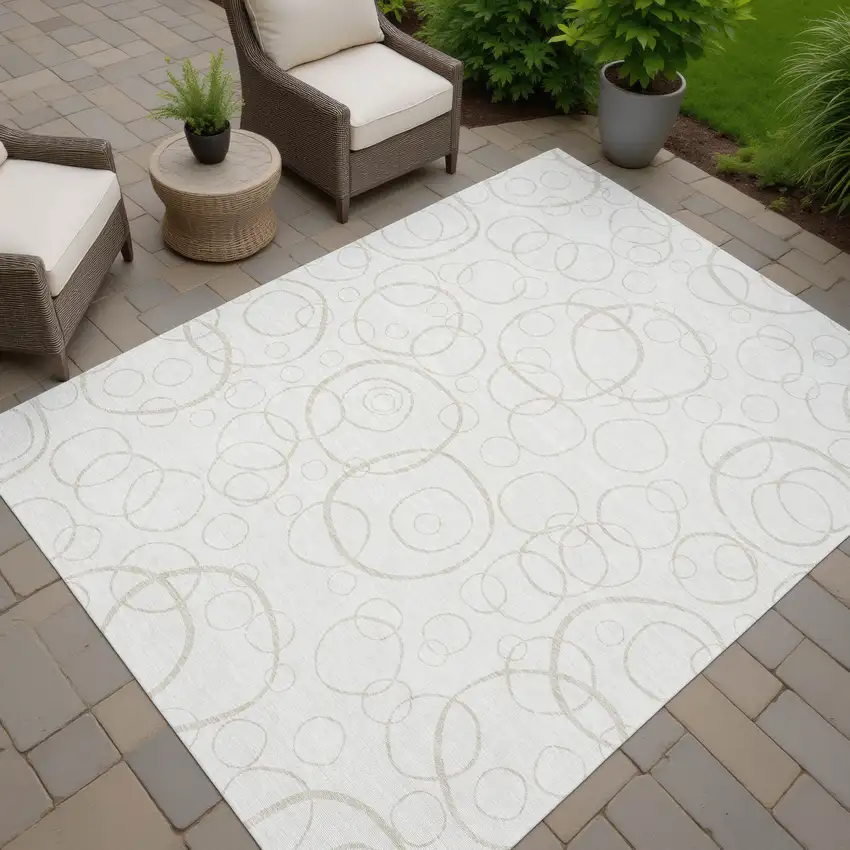 Ivory And Beige Geometric Washable Indoor Outdoor Area Rug Photo 7
