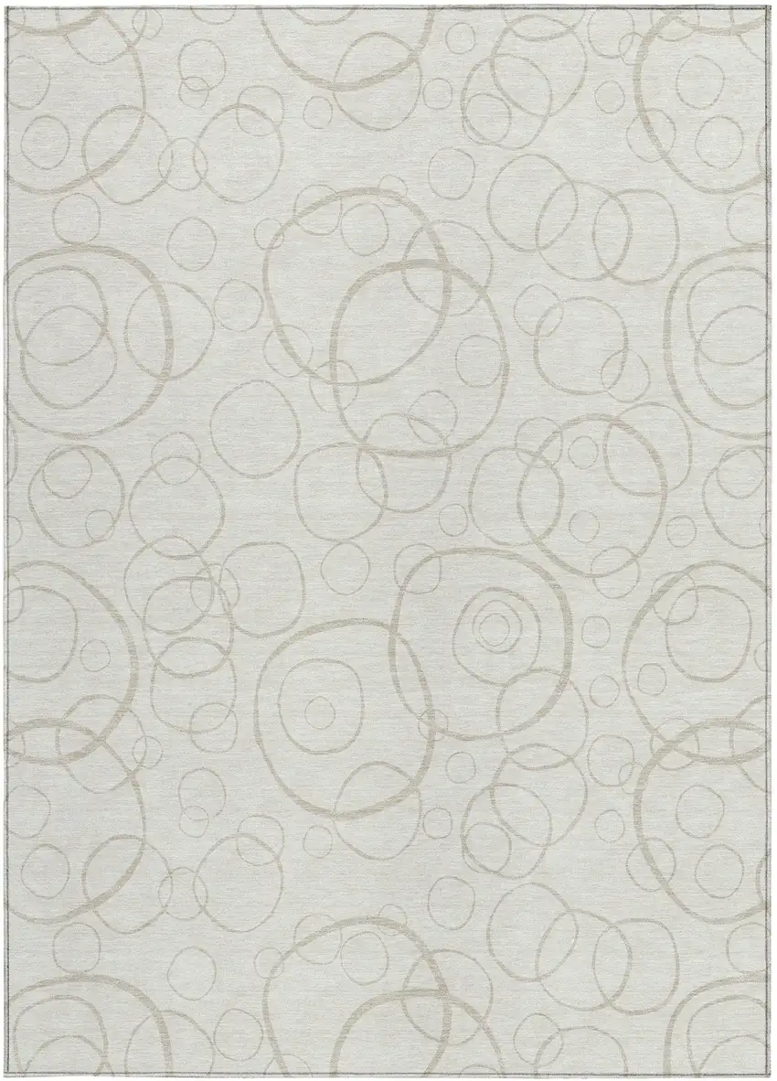 Ivory And Beige Geometric Washable Indoor Outdoor Area Rug Photo 3