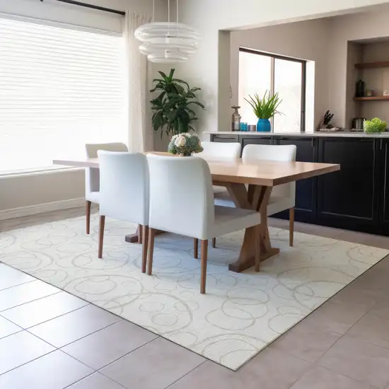 Ivory And Beige Geometric Washable Indoor Outdoor Area Rug Photo 6