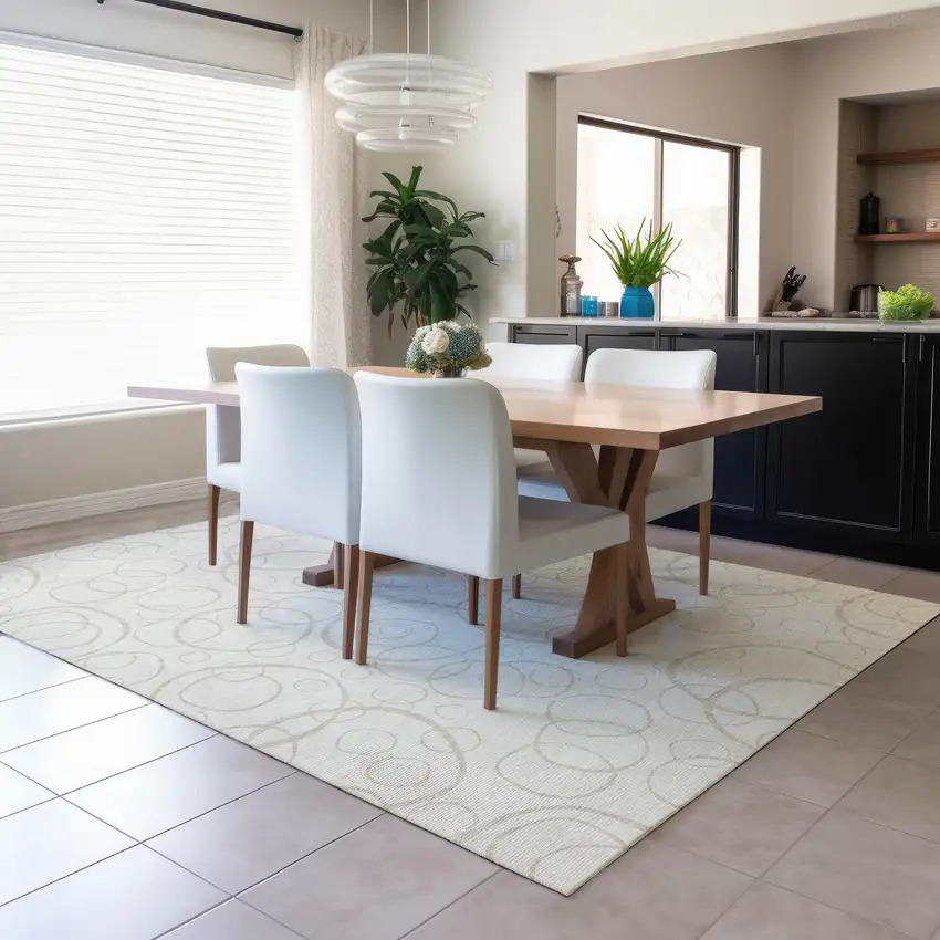 Ivory And Beige Geometric Washable Indoor Outdoor Area Rug Photo 6