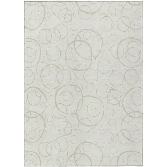 Ivory And Beige Geometric Washable Indoor Outdoor Area Rug Photo 1