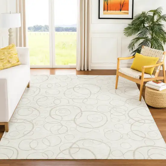 Ivory And Beige Geometric Washable Indoor Outdoor Area Rug Photo 5