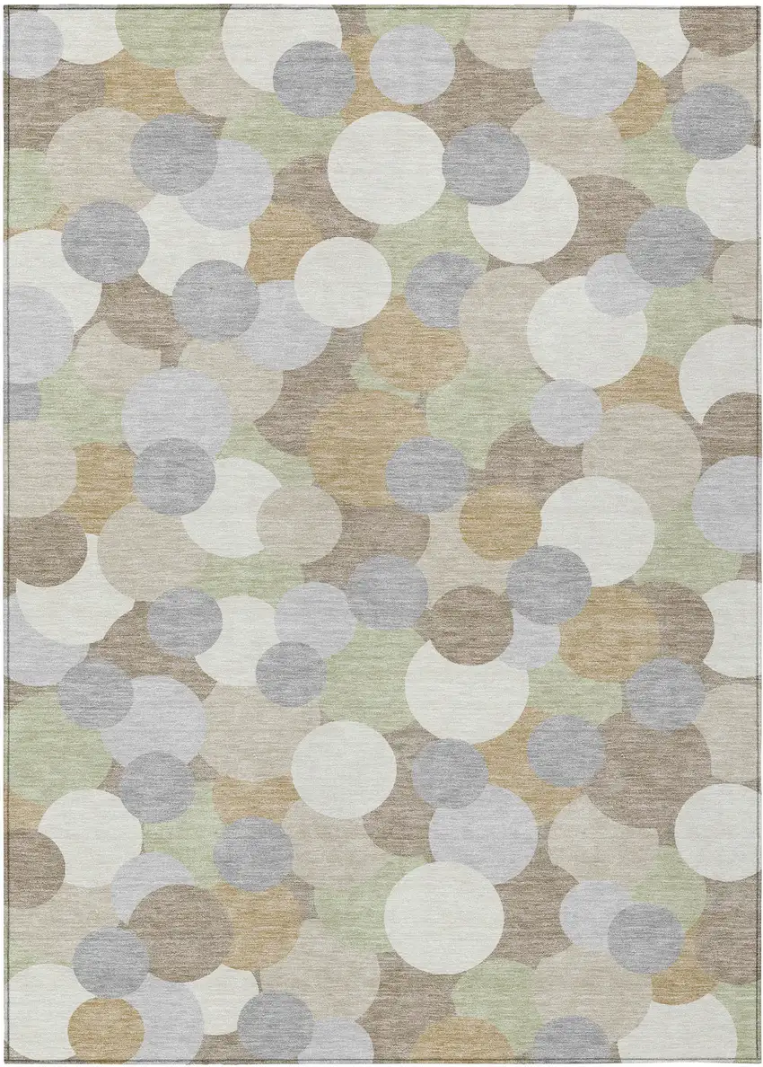 Ivory And Beige Geometric Washable Indoor Outdoor Area Rug Photo 1