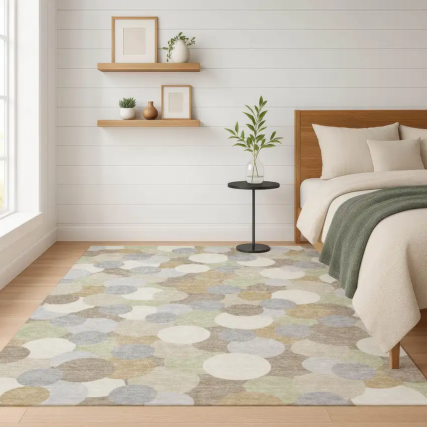 Ivory And Beige Geometric Washable Indoor Outdoor Area Rug Photo 6
