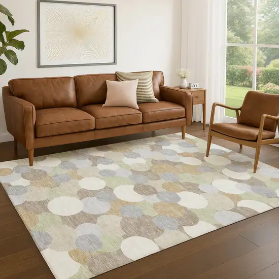 Ivory And Beige Geometric Washable Indoor Outdoor Area Rug Photo 5