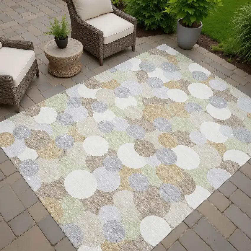 Ivory And Beige Geometric Washable Indoor Outdoor Area Rug Photo 7