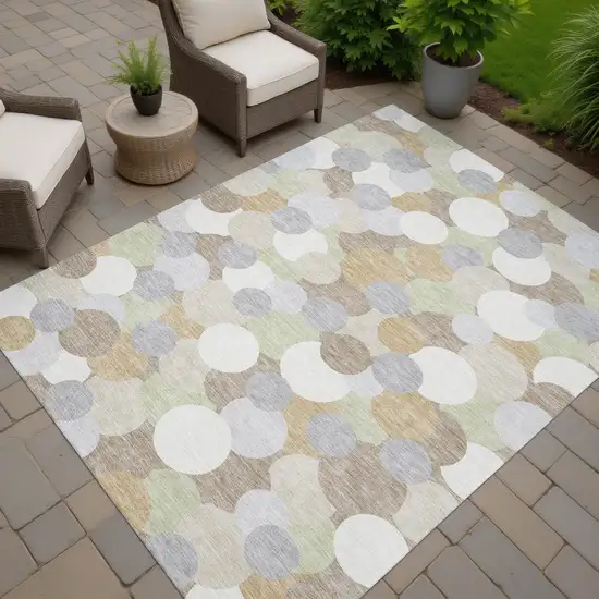 Ivory And Beige Geometric Washable Indoor Outdoor Area Rug Photo 7