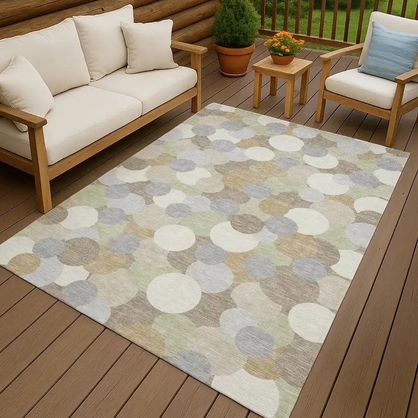 Ivory And Beige Geometric Washable Indoor Outdoor Area Rug Photo 4