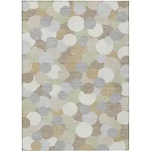 Photo of Ivory And Beige Geometric Washable Indoor Outdoor Area Rug