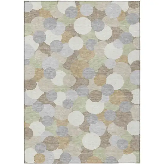 Ivory And Beige Geometric Washable Indoor Outdoor Area Rug Photo 1