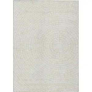 Photo of Ivory And Beige Geometric Washable Indoor Outdoor Area Rug