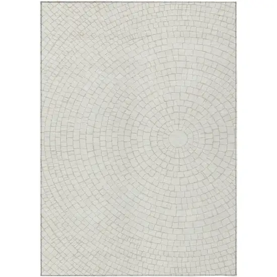 Ivory And Beige Geometric Washable Indoor Outdoor Area Rug Photo 1