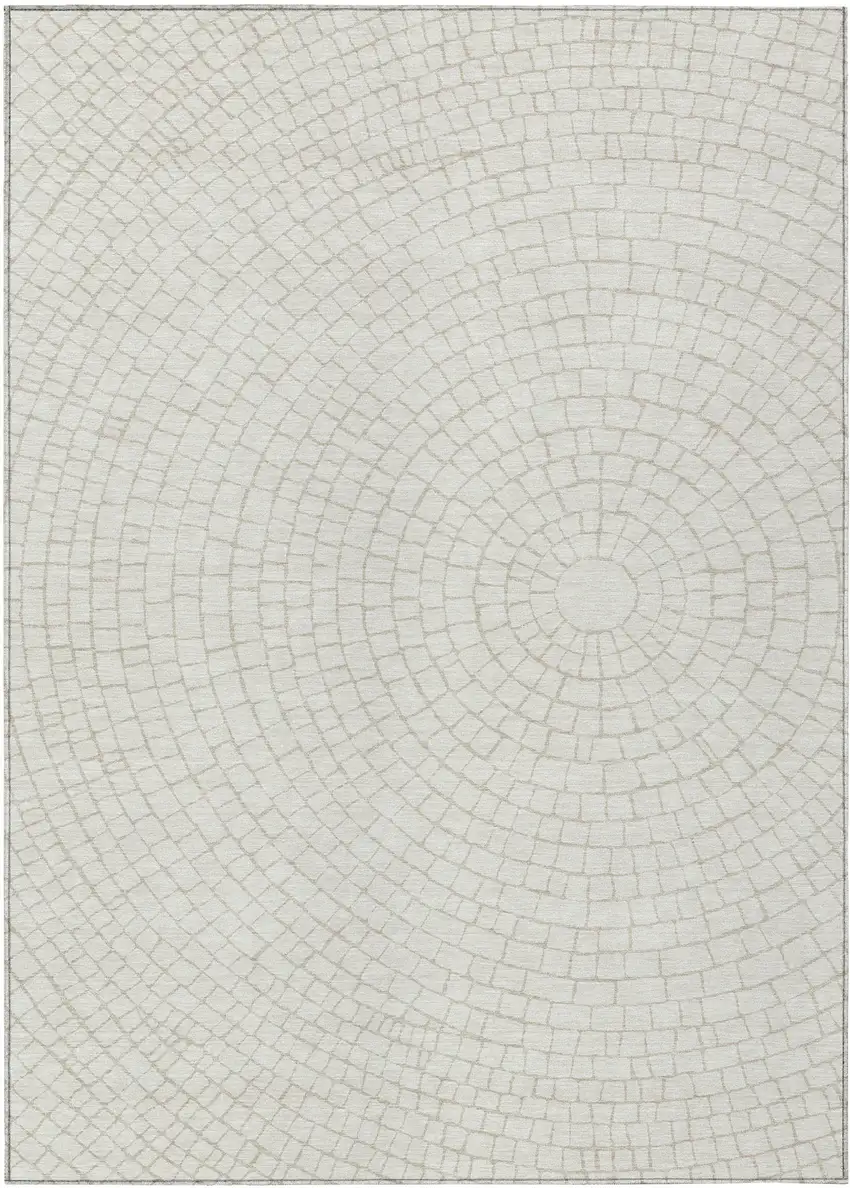 Ivory And Beige Geometric Washable Indoor Outdoor Area Rug Photo 1