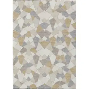 Photo of Ivory And Beige Geometric Washable Indoor Outdoor Area Rug