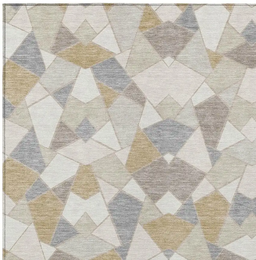 Ivory And Beige Geometric Washable Indoor Outdoor Area Rug Photo 2