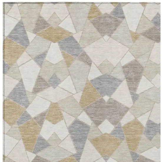 Ivory And Beige Geometric Washable Indoor Outdoor Area Rug Photo 2