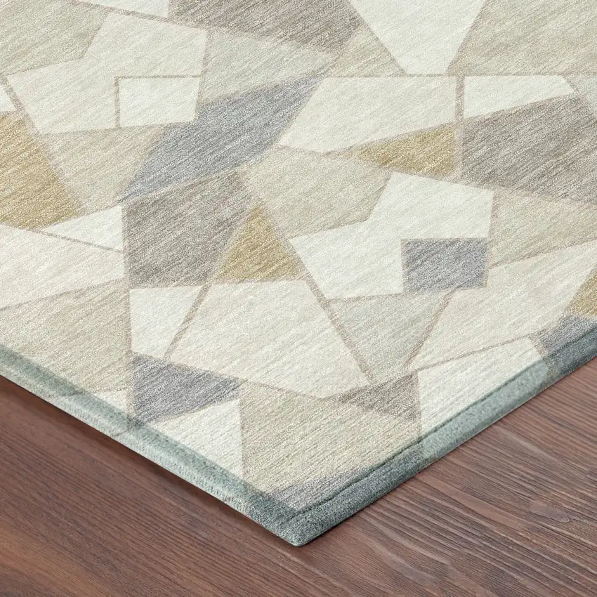 Ivory And Beige Geometric Washable Indoor Outdoor Area Rug Photo 8