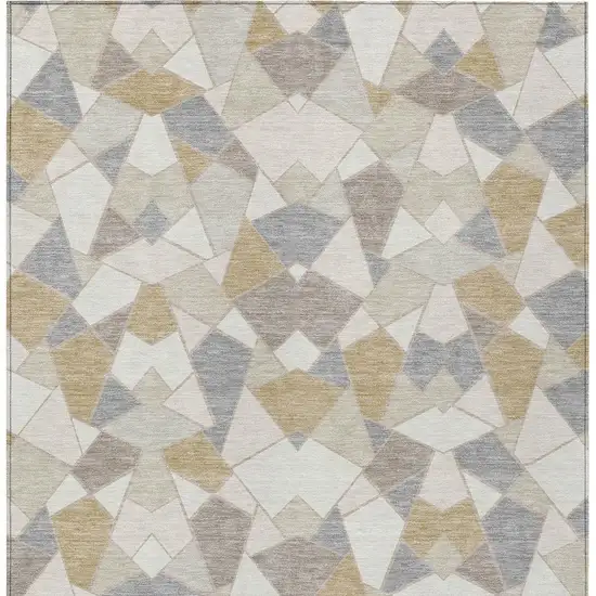 Ivory And Beige Geometric Washable Indoor Outdoor Area Rug Photo 3