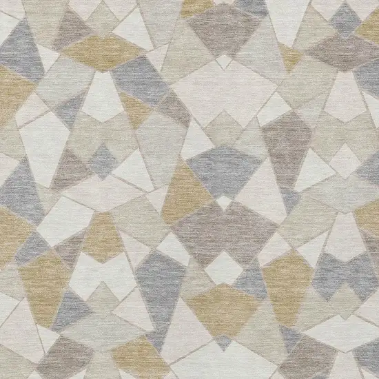 Ivory And Beige Geometric Washable Indoor Outdoor Area Rug Photo 2