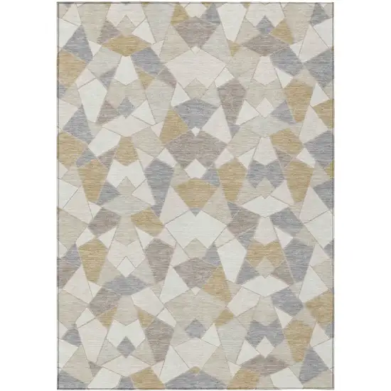 Ivory And Beige Geometric Washable Indoor Outdoor Area Rug Photo 1