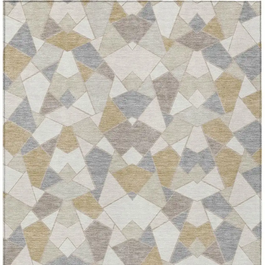 Ivory And Beige Geometric Washable Indoor Outdoor Area Rug Photo 3