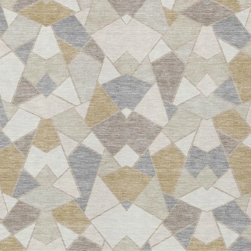 Ivory And Beige Geometric Washable Indoor Outdoor Area Rug Photo 2