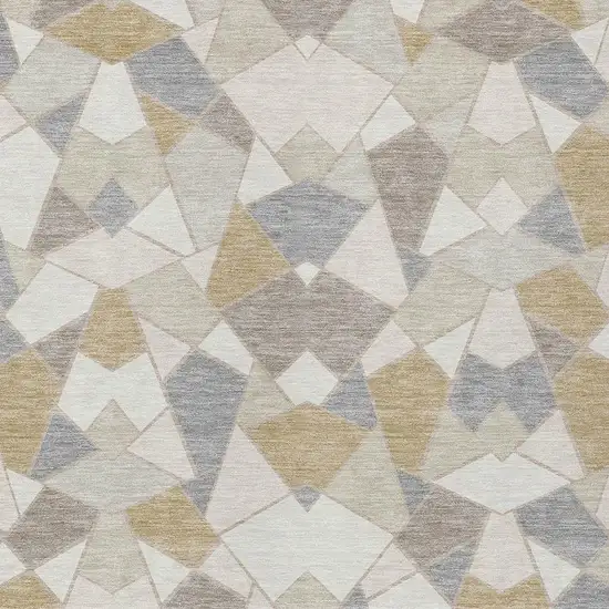 Ivory And Beige Geometric Washable Indoor Outdoor Area Rug Photo 2