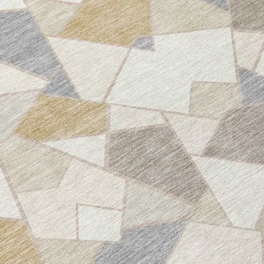 Ivory And Beige Geometric Washable Indoor Outdoor Area Rug Photo 9