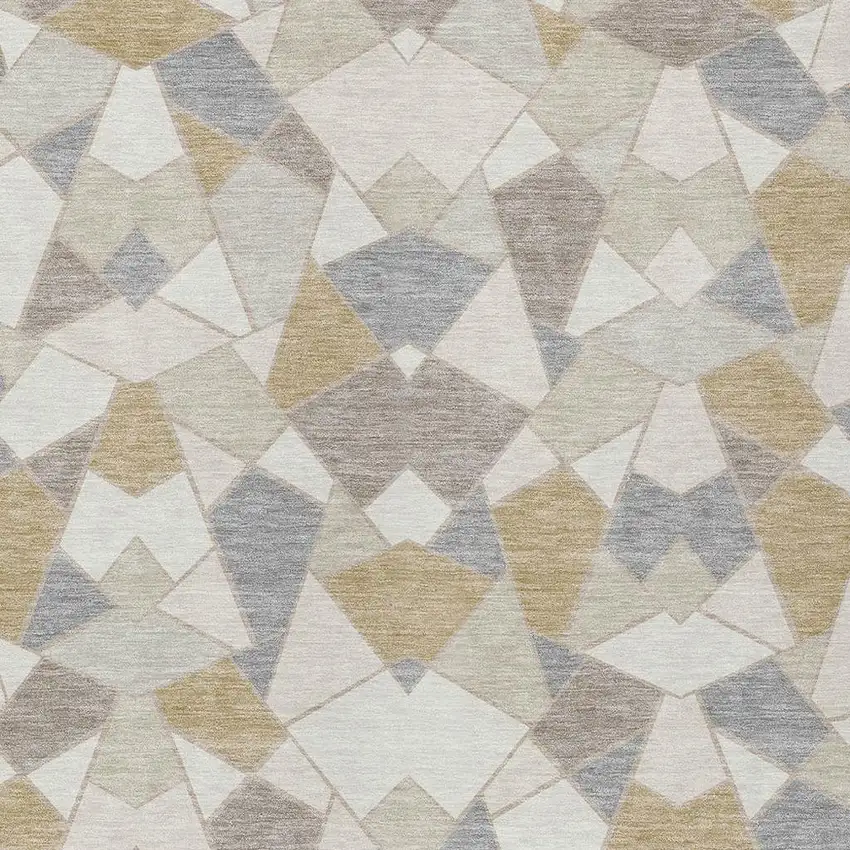 Ivory And Beige Geometric Washable Indoor Outdoor Area Rug Photo 2