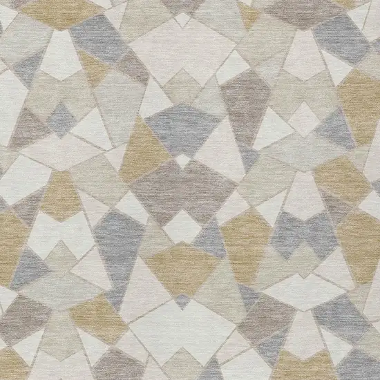 Ivory And Beige Geometric Washable Indoor Outdoor Area Rug Photo 2