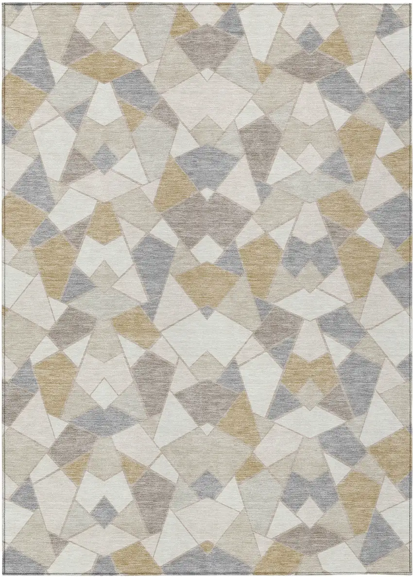 Ivory And Beige Geometric Washable Indoor Outdoor Area Rug Photo 1