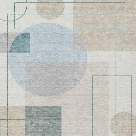 Ivory And Beige Geometric Washable Indoor Outdoor Area Rug Photo 3