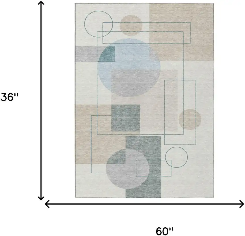 Ivory And Beige Geometric Washable Indoor Outdoor Area Rug Photo 7